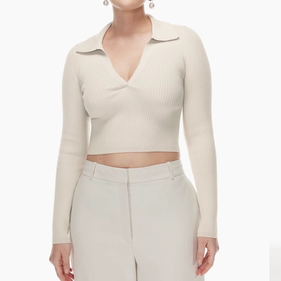 Babaton Tops - Aritzia color matte pearl Sculpt Knit Polo Longsleeve